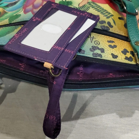 Anuschka Leopard handpainted leather crossbody adjustable 3 pocket bag - Picture 9 of 11